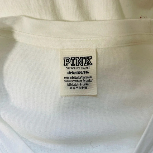 PINK Victoria’s Secret Campus Tee White Rainbow Sequin Icon Sleeve Small Women’s - Picture 11 of 13